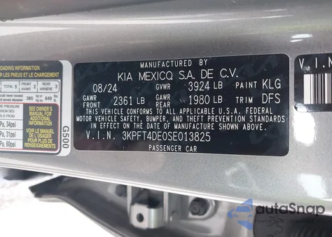 2025 Kia K4 Lxs from USA, damaged, VIN 3KPFT4DE0SE013825